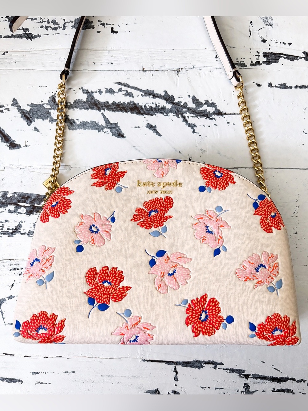 kate spade Pink Floral Dome Crossbody with Gold Chain